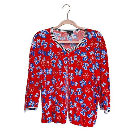Talbots Floral Cardigan Women’s XL Red 3/4‎ Sleeve Retro 90’s Inspired Y2k - Picture 4 of 11